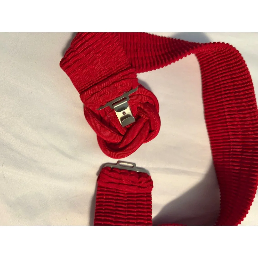 Elastic Cinch Belt Rose Knot Buckle Red Vintage Retro Waist Accessory 25.5in